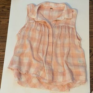 Free People “hey there” Sleeveless Plaid Button-Up Top size small